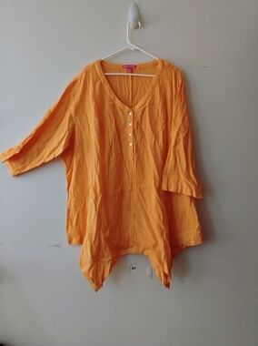 NWOT Woman Within Vibrant Orange V-Neck Button Tunic